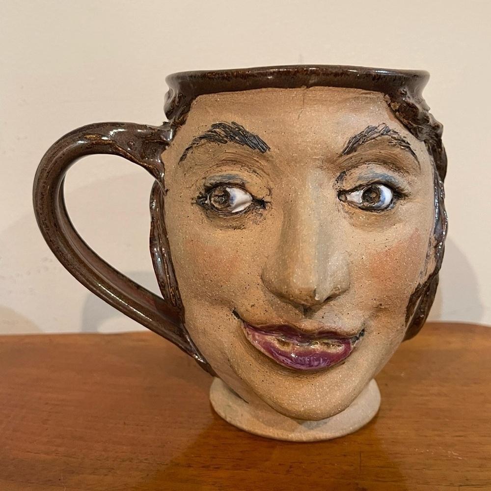 Handmade Artisan Large Pottery Face Mug